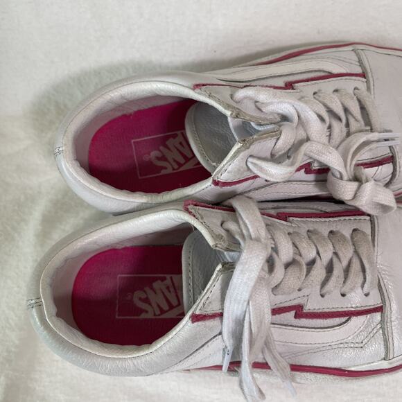 Vans Old Skool White Leather With Pink BOLTS - Size 7.5 Women’s - Picture 5 of 7